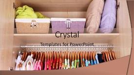  Presentation with clothes - Presentation featuring colorful clothes hanging in wardrobe background and a coral colored foreground