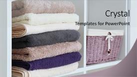  Presentation with wicker - PPT layouts having interior design beautifully designed bathroom - colorful towels with wicker basket background and a light gray colored foreground