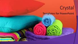  Presentation with bed - Amazing PPT theme having bed sheet - pillows and towels on red backdrop and a red colored foreground