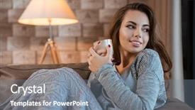  Presentation with pretty girl - Colorful PPT theme enhanced with home textile - pretty smiling girl wearing backdrop and a gray colored foreground