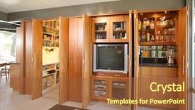  Presentation with hidden - Audience pleasing presentation design consisting of home theater - modern entertainment center hidden behind backdrop and a tawny brown colored foreground