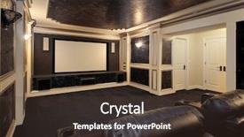  Presentation with theater - PPT layouts enhanced with home theater in luxury home background and a tawny brown colored foreground