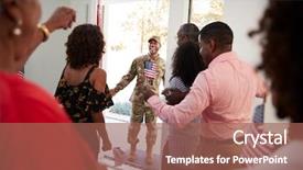  Presentation with home black family - PPT layouts having young black soldier returning home background and a coral colored foreground