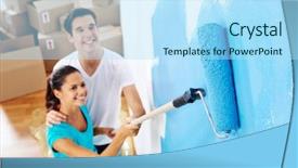  Presentation with paint roller - Beautiful presentation featuring home together with blue paint backdrop and a light blue colored foreground