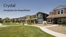  Presentation with rubber tree in row - Slide deck consisting of home town - row of houses background and a light blue colored foreground