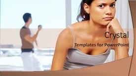  Presentation with broken home upset couple - Amazing PPT theme having home upset frustrated and unhappy backdrop and a coral colored foreground