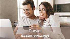  Presentation with credit card - Slide deck consisting of home using laptop computer background and a coral colored foreground