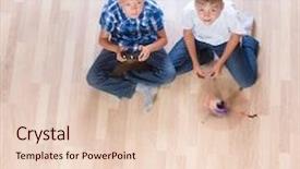  Presentation with kids playing - Amazing slide set having home using remote control backdrop and a lemonade colored foreground