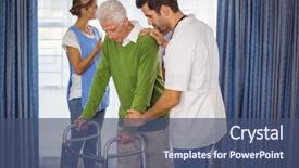  Presentation with helping seniors - Theme consisting of home visit - nurse helping seniors walking background and a ocean colored foreground