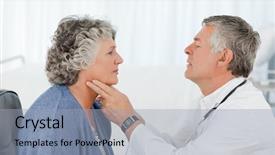  Presentation with doctor office - Beautiful presentation featuring home visit - senior doctor doing an examination backdrop and a light blue colored foreground