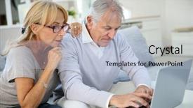  Presentation with senior couple - Cool new PPT layouts with home websurfing on laptop computer backdrop and a light blue colored foreground