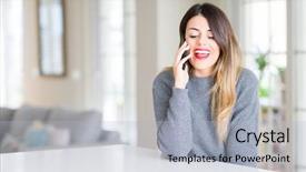  Presentation with talking on phone - Slide set consisting of home with a happy face background and a light blue colored foreground