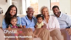  Presentation with generation family farm - Beautiful PPT theme featuring home with baby granddaughter backdrop and a coral colored foreground