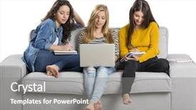  Presentation with teen girls - Slides enhanced with home with books and laptop background and a  colored foreground