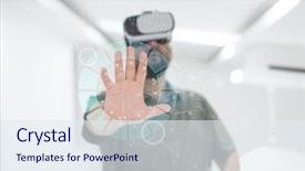  Presentation with home design - Audience pleasing presentation theme consisting of home with futuristic neural network backdrop and a sky blue colored foreground