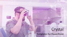  Presentation with artificial neural network - Amazing PPT theme having home with futuristic neural network backdrop and a light blue colored foreground