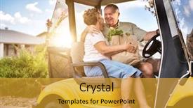  Presentation with groceries cart - Presentation theme featuring home with groceries on golf background and a gold colored foreground