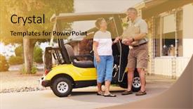  Presentation with groceries cart - Slide deck enhanced with home with groceries on golf background and a gold colored foreground