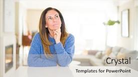  Presentation with home - PPT theme consisting of home with hand on chin background and a  colored foreground