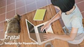  Presentation with free cat - PPT theme featuring home with her cat background and a coral colored foreground