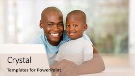  Presentation with man relaxing on massage table - Theme featuring home with his little boy background and a  colored foreground