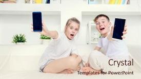  Presentation with hobby children - Colorful PPT layouts enhanced with home with smartphones free backdrop and a lemonade colored foreground