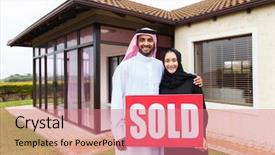  Presentation with real estate - Audience pleasing PPT theme consisting of home with sold real estate backdrop and a coral colored foreground