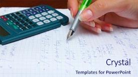 Presentation with calculator - Beautiful presentation design featuring home work calculation with pen and calculator backdrop and a sky blue colored foreground