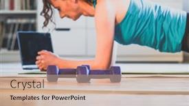  Presentation with mental - Theme with home-workout-concept-woman background and a soft green colored foreground