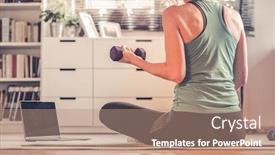  Presentation with mental health - Beautiful PPT layouts featuring home-workout-concept-woman backdrop and a coral colored foreground