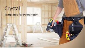  Presentation with home wrench screwdriver - Cool new presentation design with home wrench screwdriver - builder handyman in new house backdrop and a lemonade colored foreground