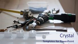  Presentation with home wrench screwdriver - PPT layouts with home wrench screwdriver - man installing kitchen - diy background and a sky blue colored foreground