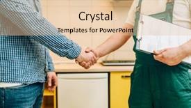  Presentation with handyman - Colorful presentation enhanced with home wrench screwdriver - repairman and customer shake hands backdrop and a lemonade colored foreground