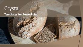  Presentation with cutting board - Presentation design consisting of homebaked-hot-appetizing-bread background and a coral colored foreground