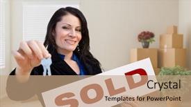  Presentation with real estate - Audience pleasing slides consisting of homebuyer - happy hispanic female real estate backdrop and a coral colored foreground