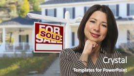  Presentation with real estate for sale - Beautiful presentation theme featuring homebuyer - proud attractive hispanic female agent backdrop and a dark gray colored foreground