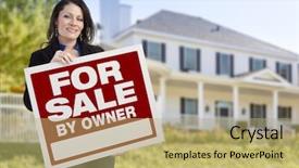  Presentation with female - Slides consisting of homebuyer - smiling hispanic female holding background and a yellow colored foreground