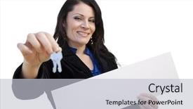  Presentation with blank whiteboard isolated on white - Slides enhanced with homebuyer - smiling hispanic woman holding blank background and a light gray colored foreground