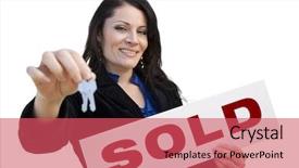  Presentation with real estate growth - Theme featuring homebuyer - smiling hispanic woman holding sold background and a red colored foreground