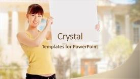  Presentation with crime woman on the run - Slide deck enhanced with homebuyer - woman holding a blank outdoors background and a lemonade colored foreground