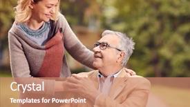  Presentation with daughter - PPT theme having homecare medical center - daughter enjoying with her senior background and a coral colored foreground