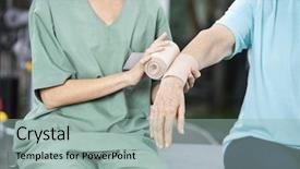  Presentation with nurse - Slide set featuring homecare medical center - female nurse putting crepe bandage background and a mint green colored foreground