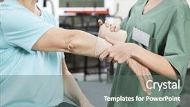  Presentation with trainee nurse sitting by female - Slide deck consisting of homecare medical center - female nurse putting crepe bandage background and a gray colored foreground