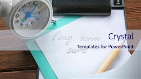  Presentation with long term care - Presentation theme with homecare medical center - paper note with text long-term background and a sky blue colored foreground