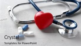  Presentation with red medical - Beautiful presentation theme featuring homecare medical center - stethoscope and red heart backdrop and a light gray colored foreground