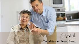  Presentation with supporting - Colorful PPT theme enhanced with homecarer supporting elderly woman backdrop and a coral colored foreground