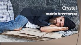  Presentation with homeless - Beautiful PPT theme featuring homeless - vagrant sleeping outside backdrop and a ocean colored foreground