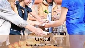  Presentation with homeless people - Slide deck featuring homeless - volunteers sharing food with poor background and a coral colored foreground