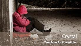  Presentation with homeless - PPT theme consisting of homeless - woman sitting against a brick background and a gray colored foreground