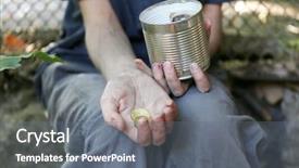  Presentation with beggar - Audience pleasing presentation theme consisting of homeless beggar money on his backdrop and a gray colored foreground
